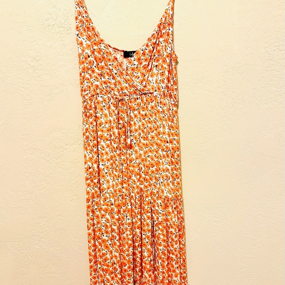 Lulu's Vibrant Orange Floral Maxi Dress Medium EUC